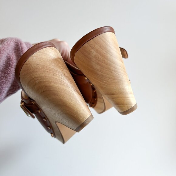 Veronica Beard Hendrix Hazelwood Brown Leather Studded High Heel Clogs 8.5 - Picture 7 of 8